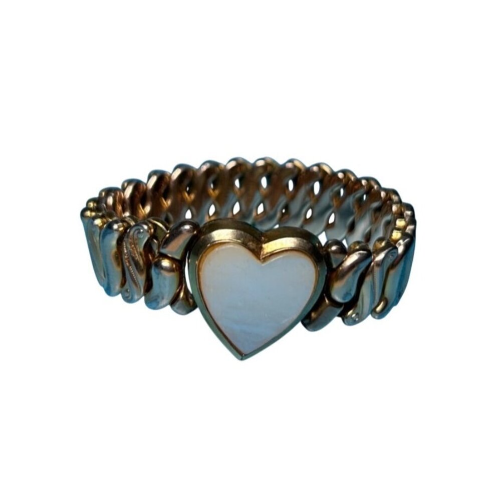 Vintage Speidel Made Phoenix Sweetheart Expansion Bracelet MOP Heart